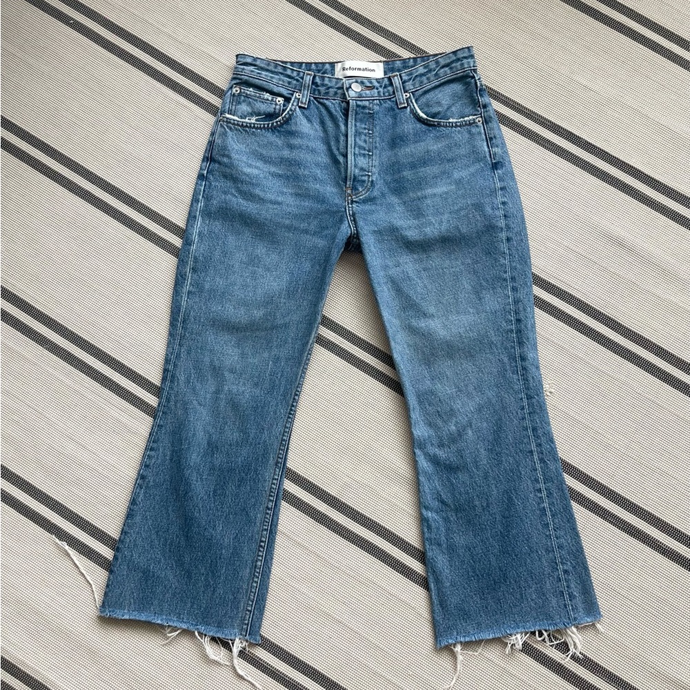 Reformation Jeans Cropped Frayed Hem Women’s Light Blue